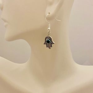 Silver hamsa evil eye earrings